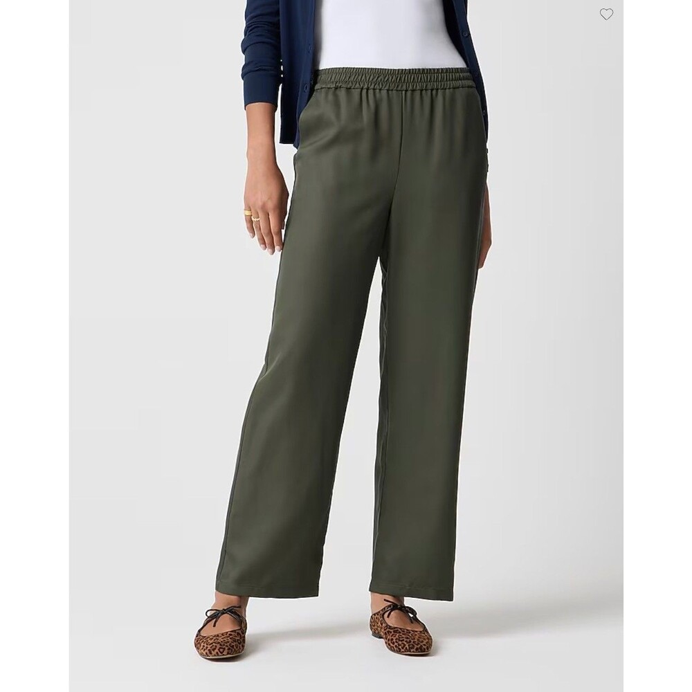J.CREW Tencel Pull-On Wide-Leg Pant 8P Spanish Moss Green Twill B14